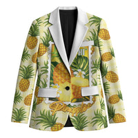 Aloha Hawaii Hala Kahiki Palaka Motifs Blazer Hawaiian Pineapple Stylized Stamp LT14 Unisex Yellow - Polynesian Pride