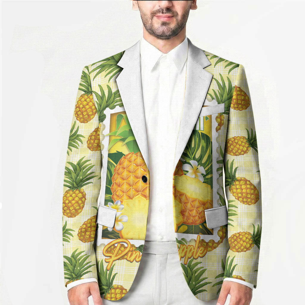 Aloha Hawaii Hala Kahiki Palaka Motifs Blazer Hawaiian Pineapple Stylized Stamp LT14 - Polynesian Pride