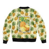 Aloha Hawaii Hala Kahiki Palaka Motifs Bomber Jacket Hawaiian Pineapple Stylized Stamp LT14 - Polynesian Pride