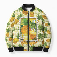 Aloha Hawaii Hala Kahiki Palaka Motifs Bomber Puffer Jacket Hawaiian Pineapple Stylized Stamp LT14 Unisex Yellow - Polynesian Pride