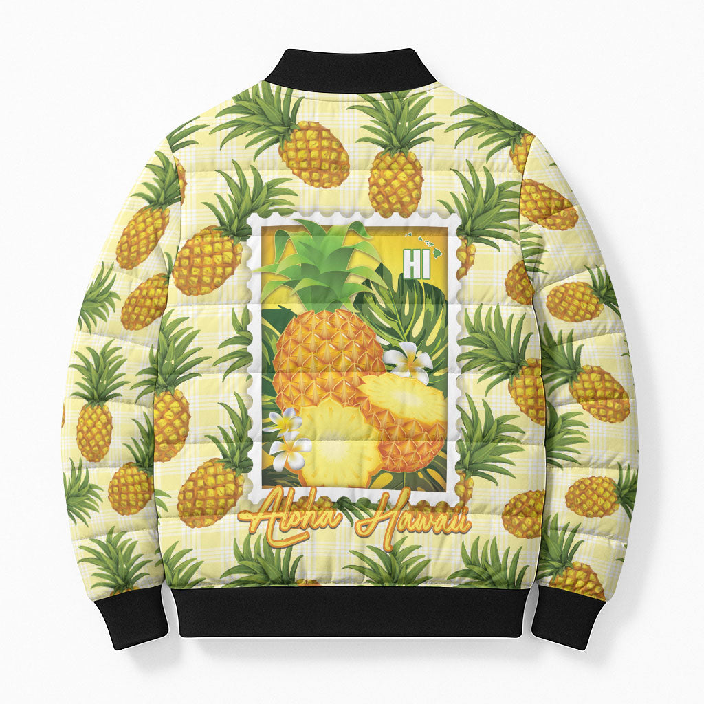 Aloha Hawaii Hala Kahiki Palaka Motifs Bomber Puffer Jacket Hawaiian Pineapple Stylized Stamp LT14 - Polynesian Pride