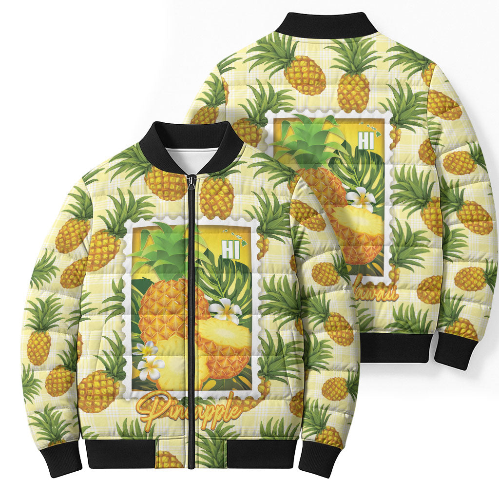 Aloha Hawaii Hala Kahiki Palaka Motifs Bomber Puffer Jacket Hawaiian Pineapple Stylized Stamp LT14 - Polynesian Pride