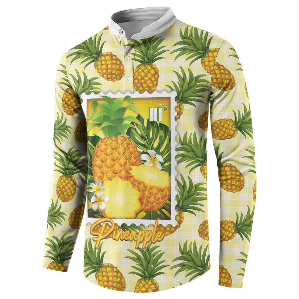 Aloha Hawaii Hala Kahiki Palaka Motifs Button Sweatshirt Hawaiian Pineapple Stylized Stamp LT14 - Polynesian Pride