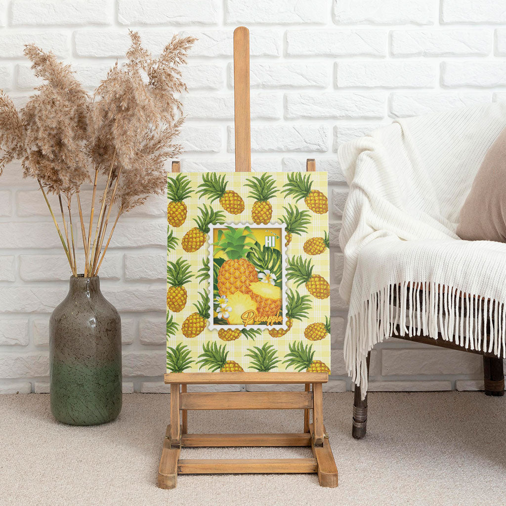 Aloha Hawaii Hala Kahiki Palaka Motifs Canvas Wall Art Hawaiian Pineapple Stylized Stamp LT14 - Polynesian Pride