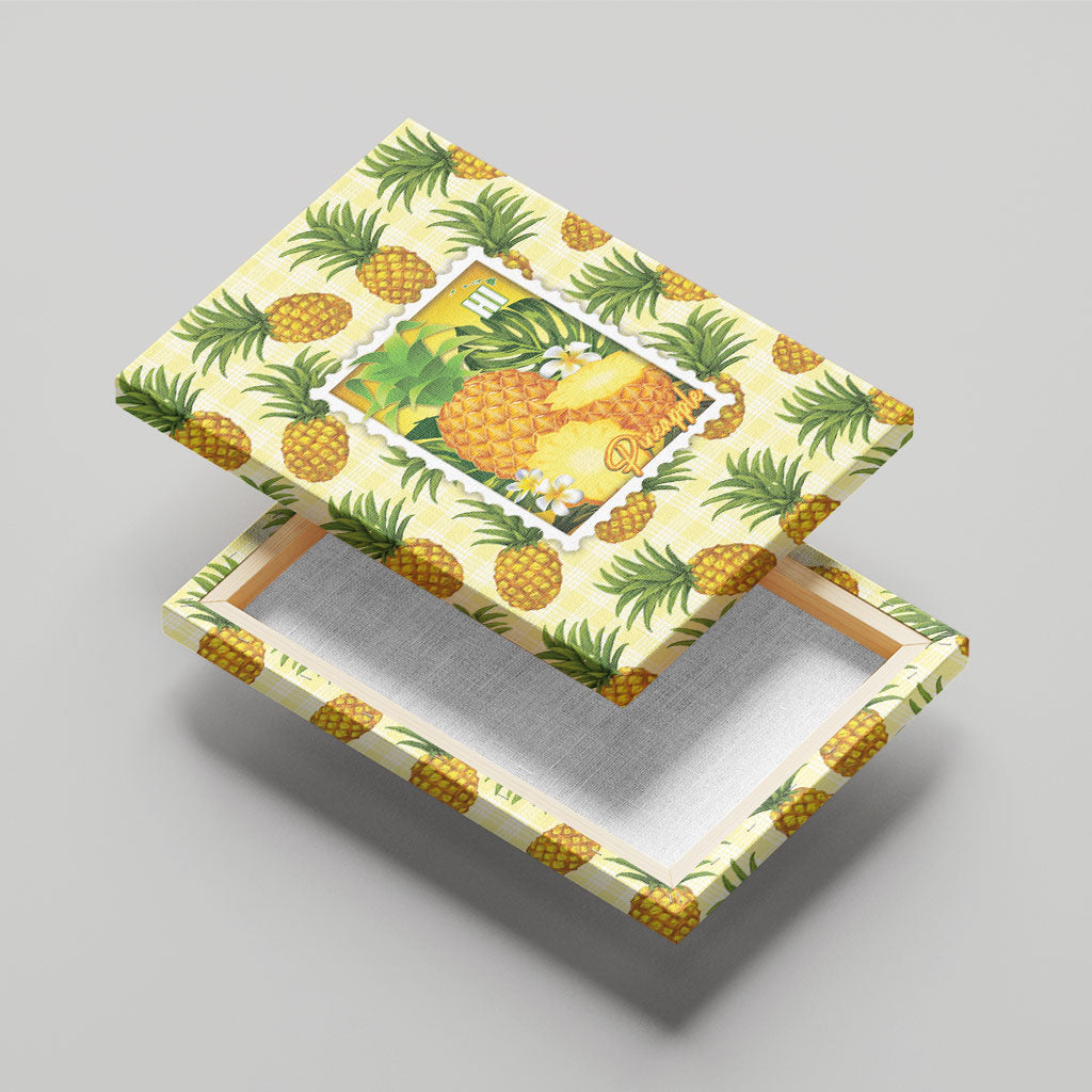 Aloha Hawaii Hala Kahiki Palaka Motifs Canvas Wall Art Hawaiian Pineapple Stylized Stamp LT14 - Polynesian Pride