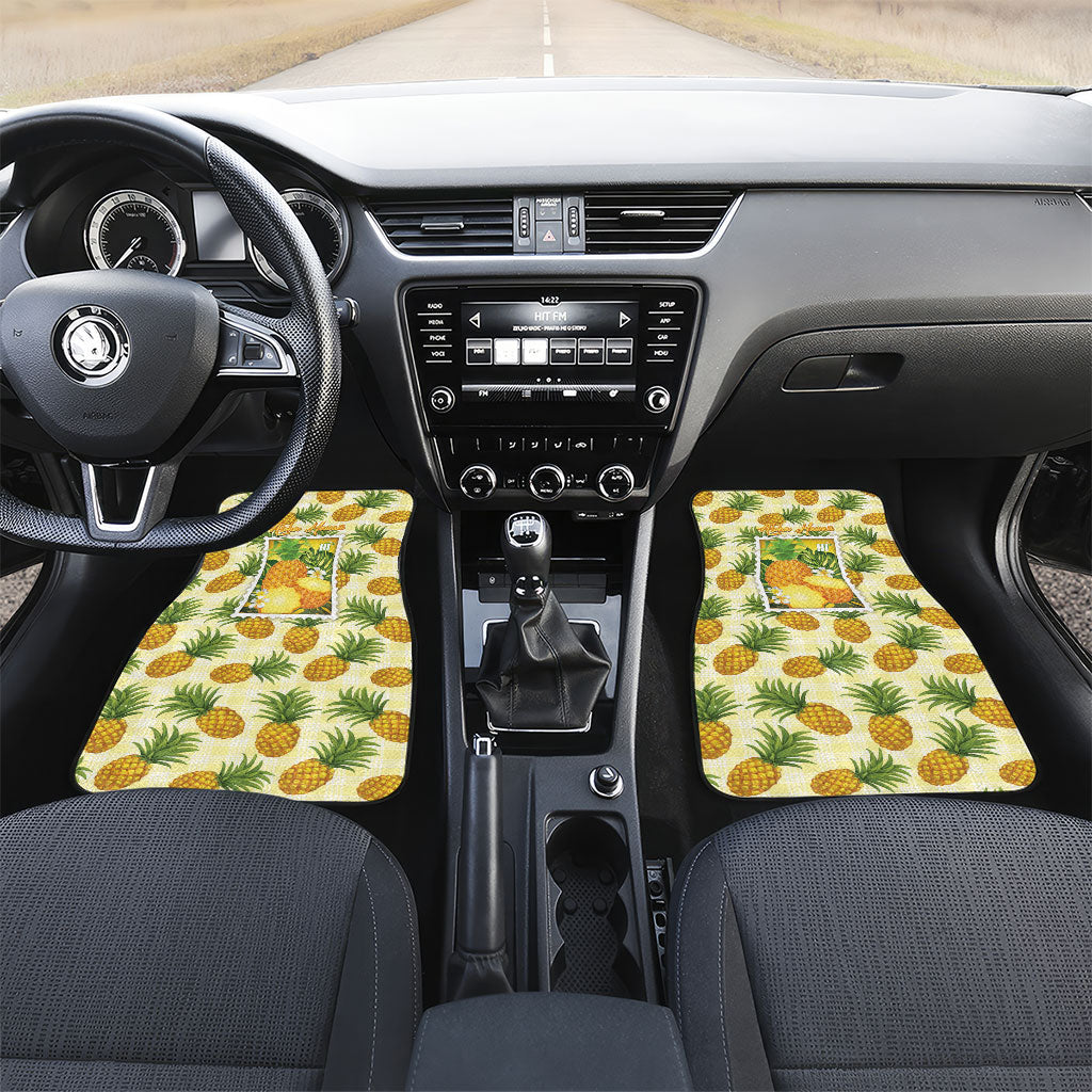 Aloha Hawaii Hala Kahiki Palaka Motifs Car Mats Hawaiian Pineapple Stylized Stamp LT14 Set 2pcs - Front Yellow - Polynesian Pride