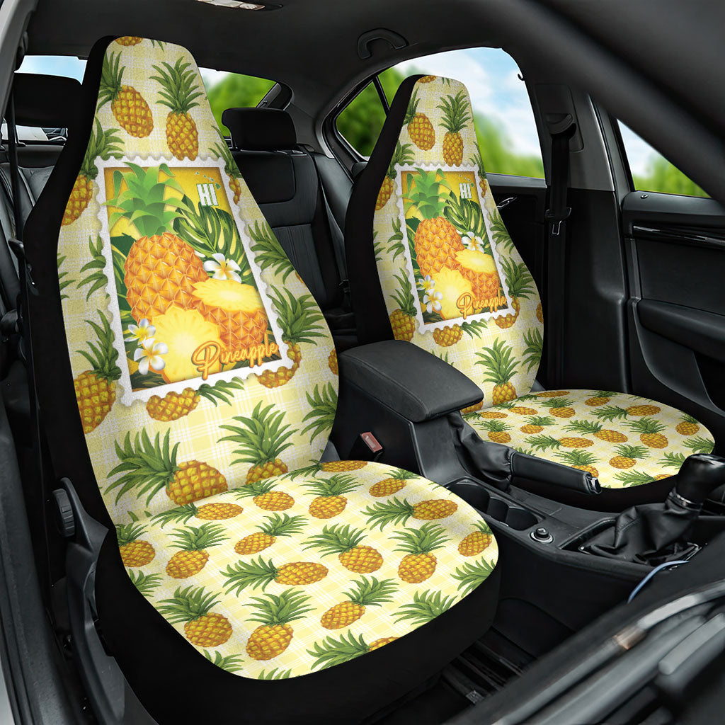 Aloha Hawaii Hala Kahiki Palaka Motifs Car Seat Cover Hawaiian Pineapple Stylized Stamp