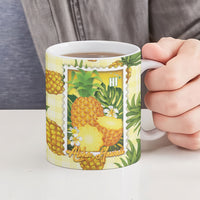 Aloha Hawaii Hala Kahiki Palaka Motifs Ceramic Mug Hawaiian Pineapple Stylized Stamp LT14 - Polynesian Pride