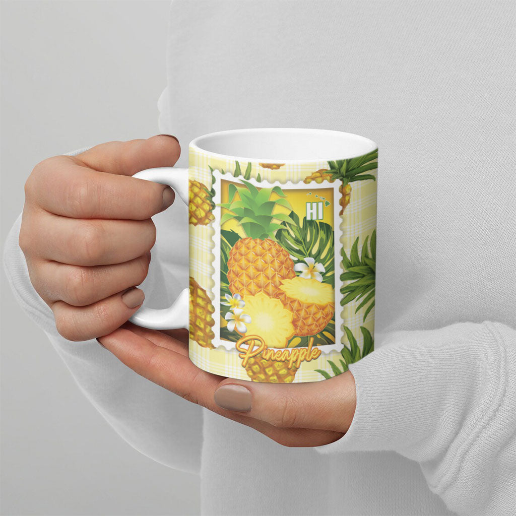 Aloha Hawaii Hala Kahiki Palaka Motifs Ceramic Mug Hawaiian Pineapple Stylized Stamp LT14 - Polynesian Pride
