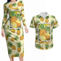 Aloha Hawaii Hala Kahiki Palaka Motifs Couples Matching Long Sleeve Bodycon Dress and Hawaiian Shirt Hawaiian Pineapple Stylized Stamp LT14 Yellow - Polynesian Pride
