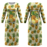 Aloha Hawaii Hala Kahiki Palaka Motifs Couples Matching Long Sleeve Bodycon Dress and Hawaiian Shirt Hawaiian Pineapple Stylized Stamp LT14 - Polynesian Pride