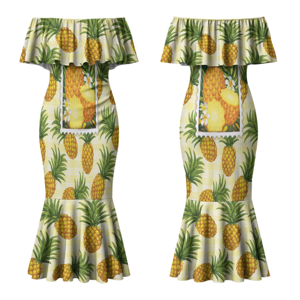 Aloha Hawaii Hala Kahiki Palaka Motifs Couples Matching Mermaid Dress and Hawaiian Shirt Hawaiian Pineapple Stylized Stamp LT14 - Polynesian Pride