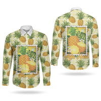 Aloha Hawaii Hala Kahiki Palaka Motifs Couples Matching Off Shoulder Maxi Dress and Long Sleeve Button Shirt Hawaiian Pineapple Stylized Stamp LT14 - Polynesian Pride