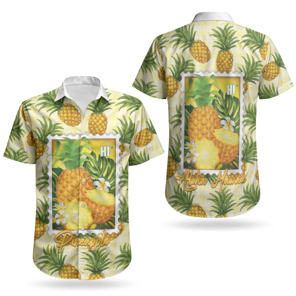 Aloha Hawaii Hala Kahiki Palaka Motifs Couples Matching Puletasi and Hawaiian Shirt Hawaiian Pineapple Stylized Stamp LT14 - Polynesian Pride