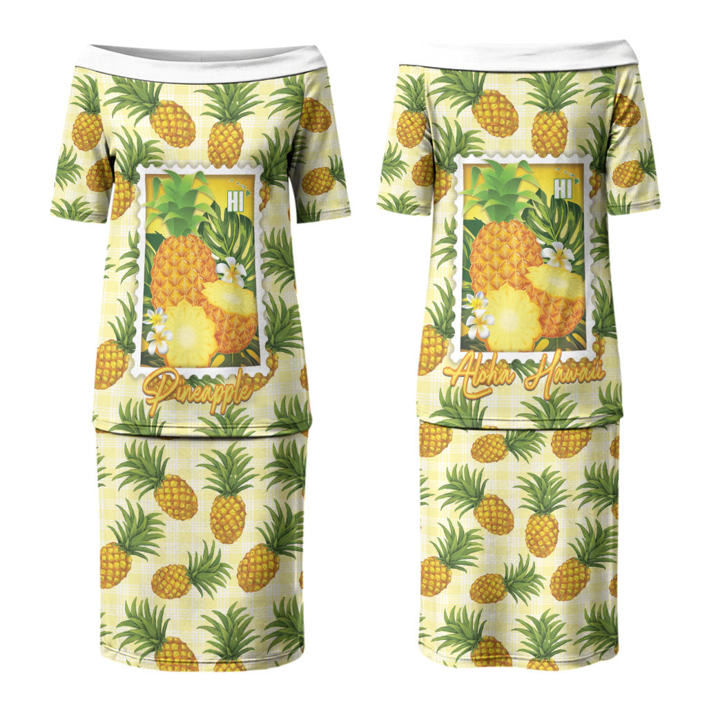 Aloha Hawaii Hala Kahiki Palaka Motifs Couples Matching Puletasi and Hawaiian Shirt Hawaiian Pineapple Stylized Stamp LT14 - Polynesian Pride
