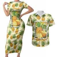 Aloha Hawaii Hala Kahiki Palaka Motifs Couples Matching Short Sleeve Bodycon Dress and Hawaiian Shirt Hawaiian Pineapple Stylized Stamp LT14 Yellow - Polynesian Pride