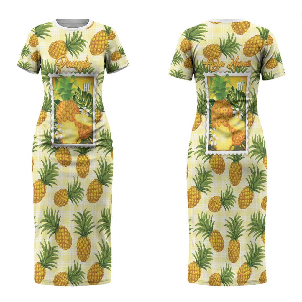 Aloha Hawaii Hala Kahiki Palaka Motifs Couples Matching Short Sleeve Bodycon Dress and Hawaiian Shirt Hawaiian Pineapple Stylized Stamp LT14 - Polynesian Pride