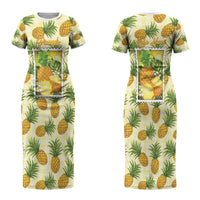 Aloha Hawaii Hala Kahiki Palaka Motifs Couples Matching Short Sleeve Bodycon Dress and Long Sleeve Button Shirt Hawaiian Pineapple Stylized Stamp LT14 - Polynesian Pride