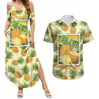 Aloha Hawaii Hala Kahiki Palaka Motifs Couples Matching Summer Maxi Dress and Hawaiian Shirt Hawaiian Pineapple Stylized Stamp LT14 Yellow - Polynesian Pride