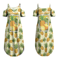 Aloha Hawaii Hala Kahiki Palaka Motifs Couples Matching Summer Maxi Dress and Long Sleeve Button Shirt Hawaiian Pineapple Stylized Stamp LT14 - Polynesian Pride