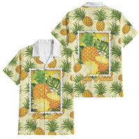 Aloha Hawaii Hala Kahiki Palaka Motifs Family Matching Off Shoulder Maxi Dress and Hawaiian Shirt Hawaiian Pineapple Stylized Stamp LT14 Dad's Shirt - Short Sleeve Yellow - Polynesian Pride