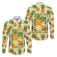 Aloha Hawaii Hala Kahiki Palaka Motifs Family Matching Off Shoulder Maxi Dress and Hawaiian Shirt Hawaiian Pineapple Stylized Stamp LT14 Dad's Shirt - Long Sleeve Yellow - Polynesian Pride