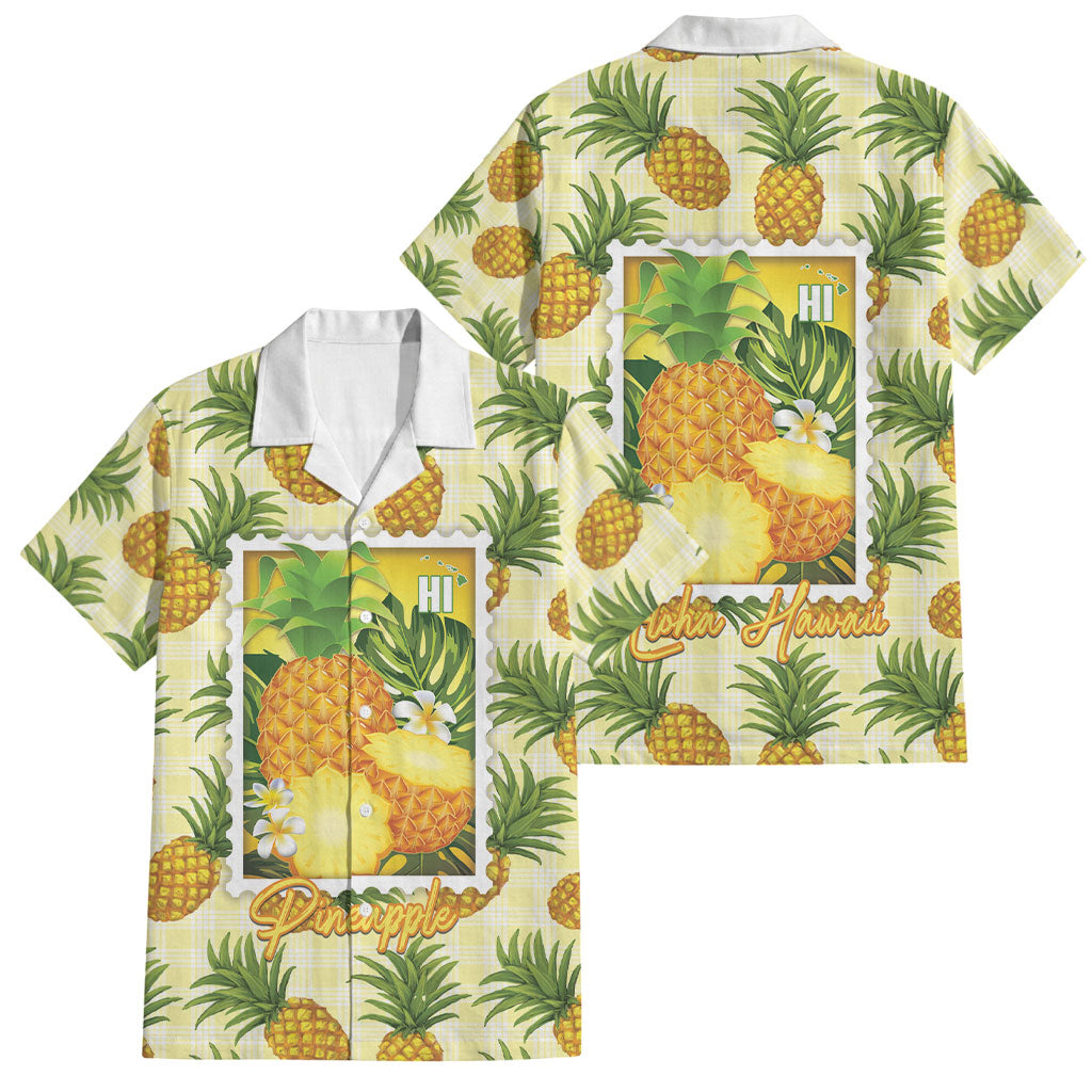 Aloha Hawaii Hala Kahiki Palaka Motifs Family Matching Puletasi and Hawaiian Shirt Hawaiian Pineapple Stylized Stamp LT14 Dad's Shirt - Short Sleeve Yellow - Polynesian Pride