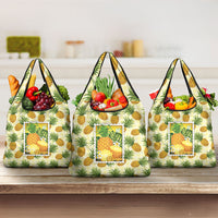 Aloha Hawaii Hala Kahiki Palaka Motifs Grocery Bag Hawaiian Pineapple Stylized Stamp LT14 3-pack One Size Yellow - Polynesian Pride