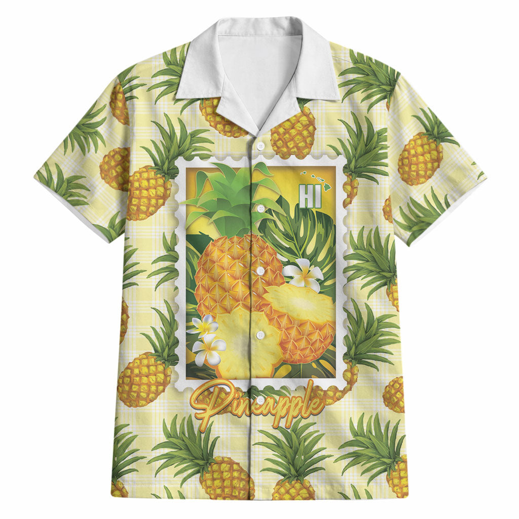 Aloha Hawaii Hala Kahiki Palaka Motifs Hawaiian Shirt Hawaiian Pineapple Stylized Stamp LT14 Yellow - Polynesian Pride