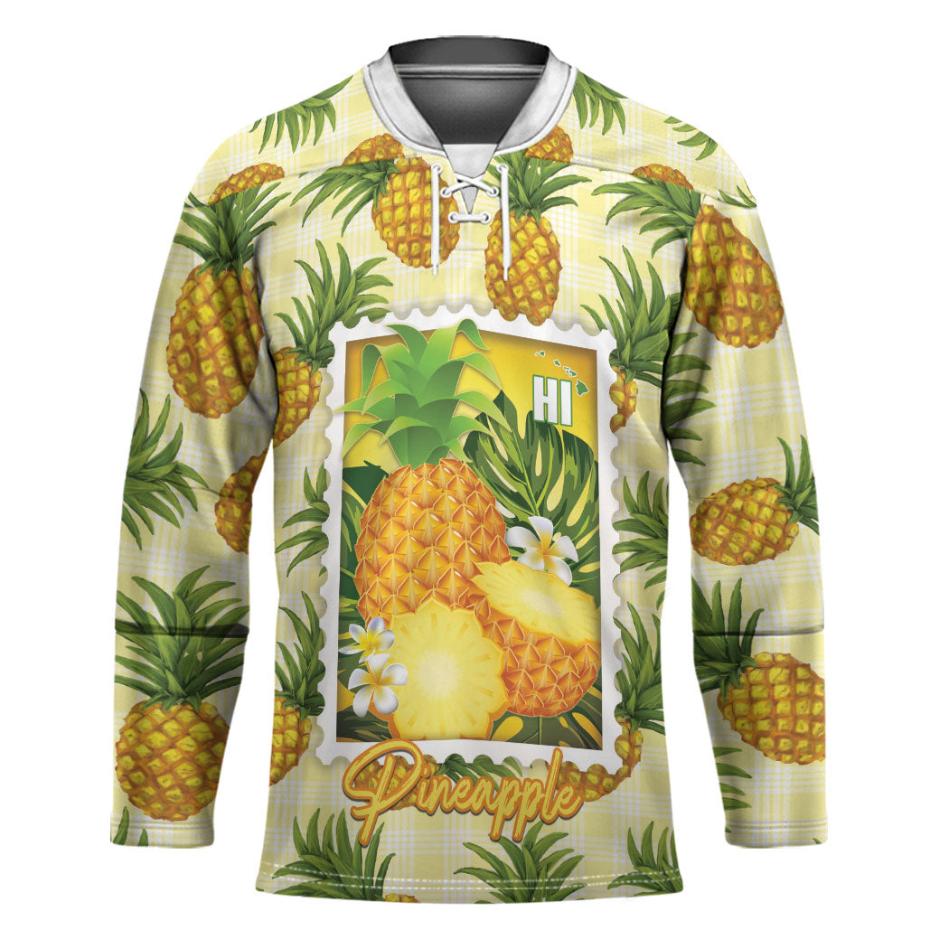 Aloha Hawaii Hala Kahiki Palaka Motifs Hockey Jersey Hawaiian Pineapple Stylized Stamp LT14 Unisex Yellow - Polynesian Pride