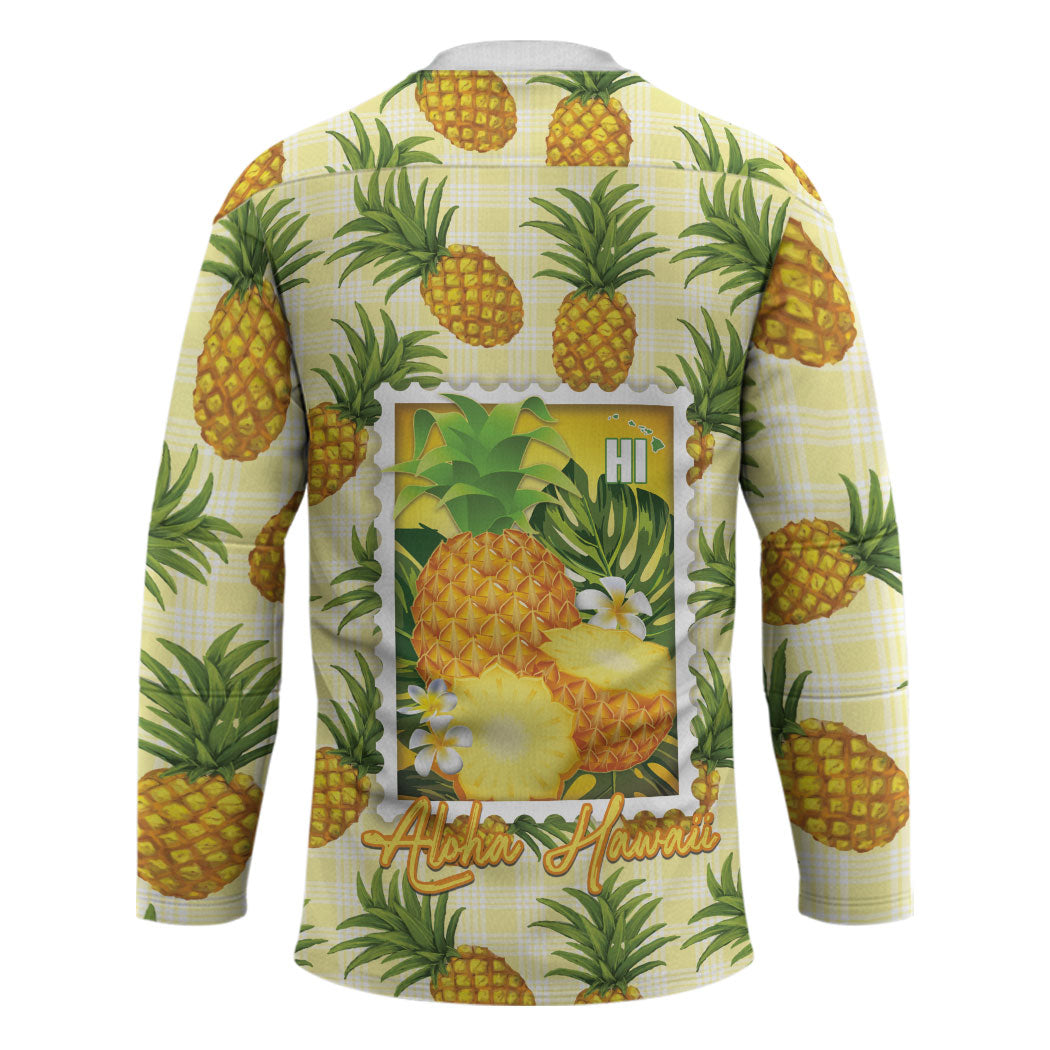 Aloha Hawaii Hala Kahiki Palaka Motifs Hockey Jersey Hawaiian Pineapple Stylized Stamp LT14 - Polynesian Pride