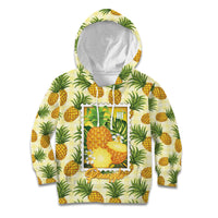 Aloha Hawaii Hala Kahiki Palaka Motifs Kid Hoodie Hawaiian Pineapple Stylized Stamp LT14 Hoodie Yellow - Polynesian Pride
