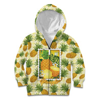 Aloha Hawaii Hala Kahiki Palaka Motifs Kid Hoodie Hawaiian Pineapple Stylized Stamp LT14 Zip Hoodie Yellow - Polynesian Pride