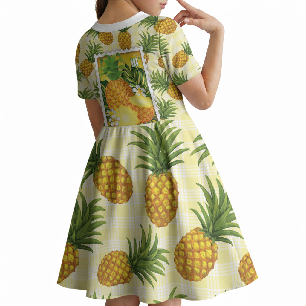 Aloha Hawaii Hala Kahiki Palaka Motifs Kid Short Sleeve Dress Hawaiian Pineapple Stylized Stamp LT14 - Polynesian Pride
