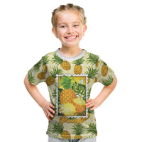 Aloha Hawaii Hala Kahiki Palaka Motifs Kid T Shirt Hawaiian Pineapple Stylized Stamp LT14 Yellow - Polynesian Pride