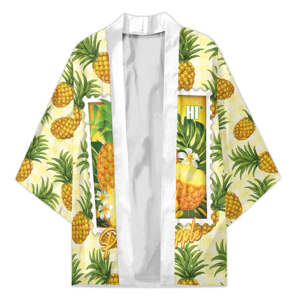 Aloha Hawaii Hala Kahiki Palaka Motifs Kimono Hawaiian Pineapple Stylized Stamp LT14 Unisex Yellow - Polynesian Pride