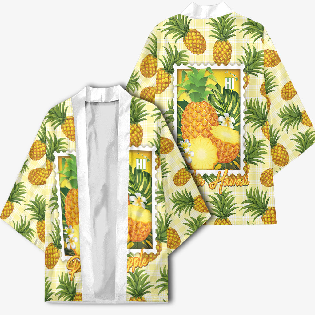 Aloha Hawaii Hala Kahiki Palaka Motifs Kimono Hawaiian Pineapple Stylized Stamp LT14 - Polynesian Pride