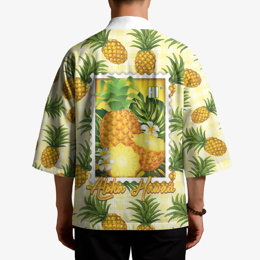 Aloha Hawaii Hala Kahiki Palaka Motifs Kimono Hawaiian Pineapple Stylized Stamp LT14 - Polynesian Pride