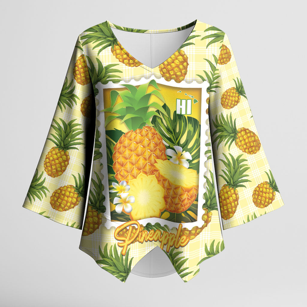 Aloha Hawaii Hala Kahiki Palaka Motifs Kimono Sleeve Blouse Hawaiian Pineapple Stylized Stamp LT14 Female Yellow - Polynesian Pride