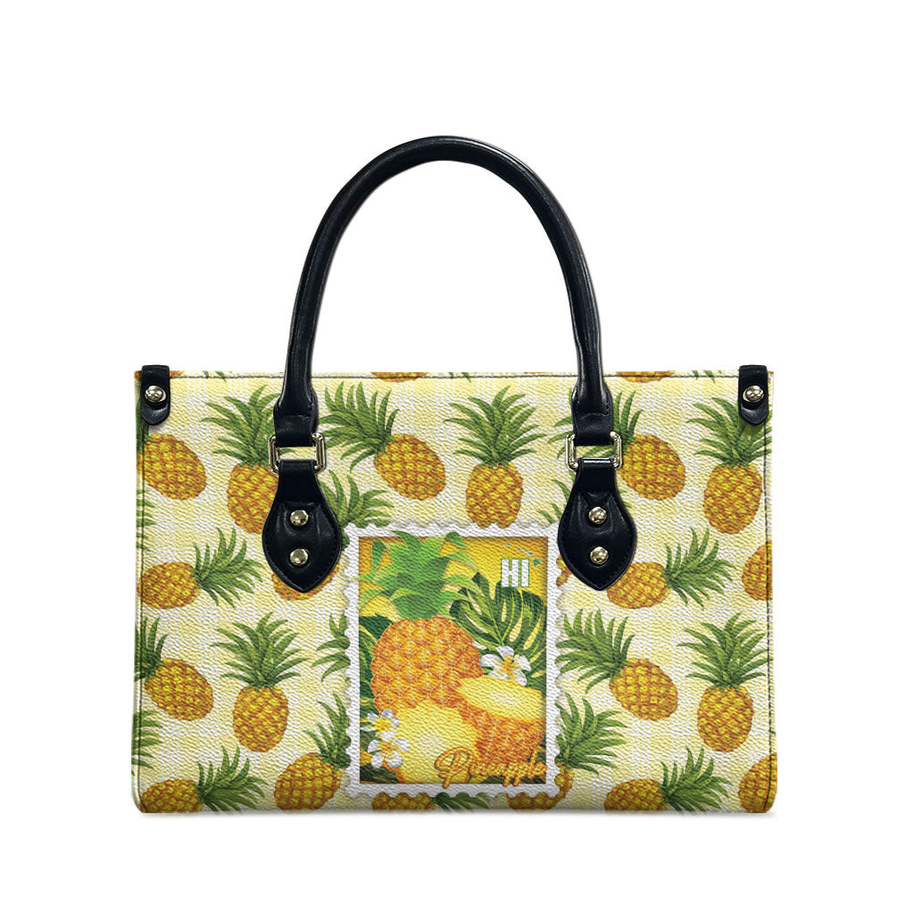 Aloha Hawaii Hala Kahiki Palaka Motifs Leather Bag Hawaiian Pineapple Stylized Stamp LT14 - Polynesian Pride