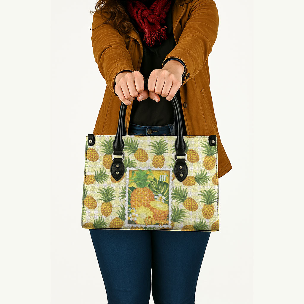 Aloha Hawaii Hala Kahiki Palaka Motifs Leather Bag Hawaiian Pineapple Stylized Stamp LT14 - Polynesian Pride