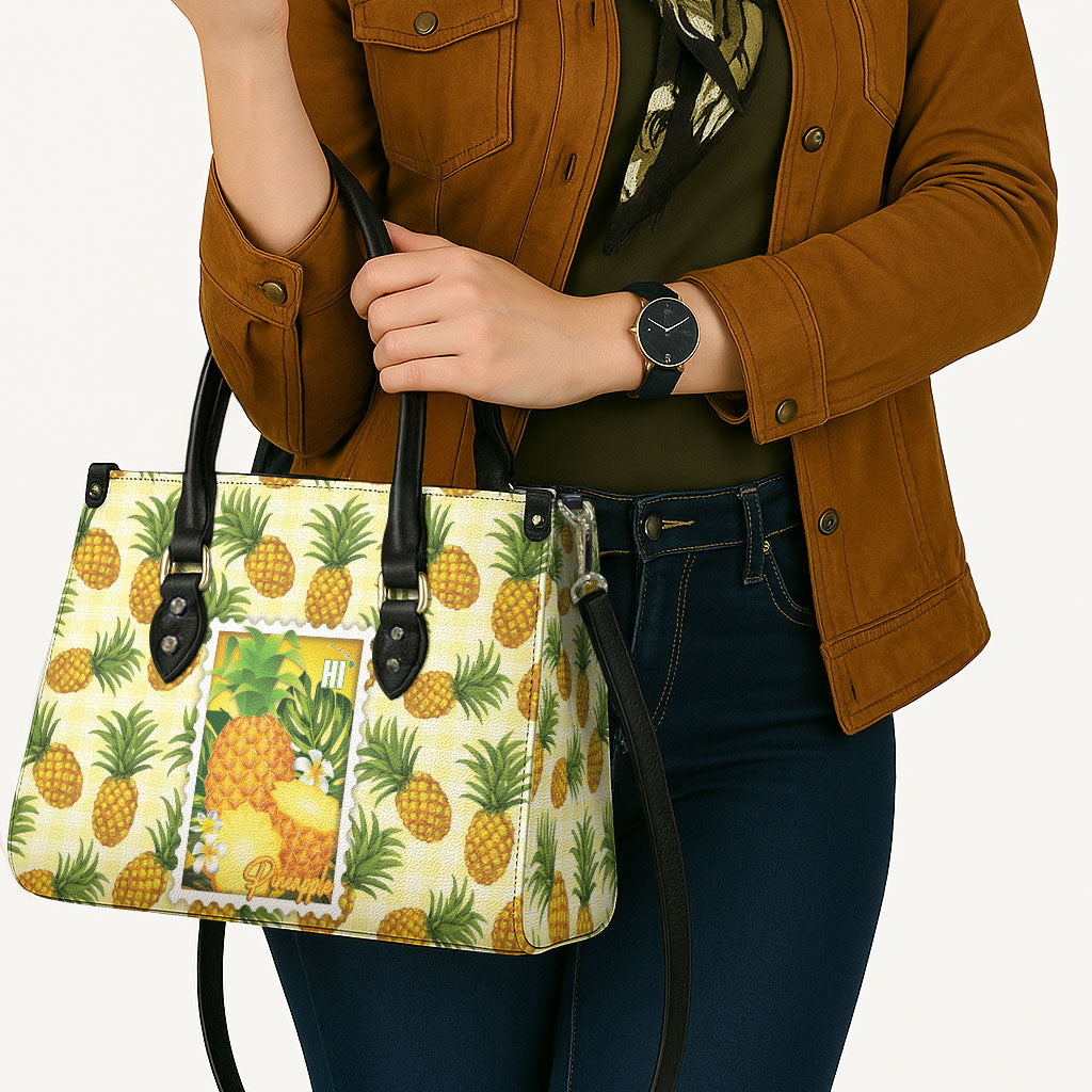 Aloha Hawaii Hala Kahiki Palaka Motifs Leather Bag Hawaiian Pineapple Stylized Stamp LT14 - Polynesian Pride