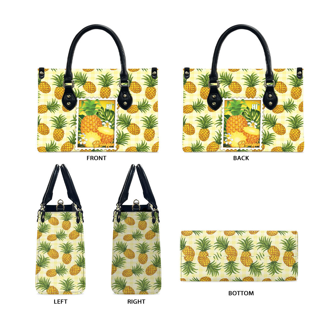 Aloha Hawaii Hala Kahiki Palaka Motifs Leather Bag Hawaiian Pineapple Stylized Stamp LT14 - Polynesian Pride