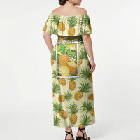 Aloha Hawaii Hala Kahiki Palaka Motifs Off Shoulder Maxi Dress Hawaiian Pineapple Stylized Stamp LT14 - Polynesian Pride
