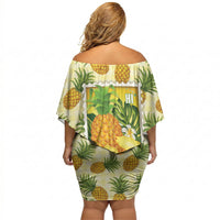 Aloha Hawaii Hala Kahiki Palaka Motifs Off Shoulder Short Dress Hawaiian Pineapple Stylized Stamp LT14 - Polynesian Pride