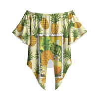 Aloha Hawaii Hala Kahiki Palaka Motifs Off Shoulder Wrap Waist Top Hawaiian Pineapple Stylized Stamp LT14 - Polynesian Pride