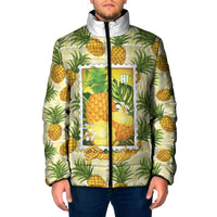 Aloha Hawaii Hala Kahiki Palaka Motifs Padded Jacket Hawaiian Pineapple Stylized Stamp LT14 Men Yellow - Polynesian Pride
