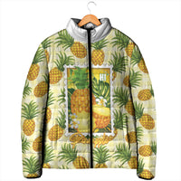 Aloha Hawaii Hala Kahiki Palaka Motifs Padded Jacket Hawaiian Pineapple Stylized Stamp LT14 - Polynesian Pride