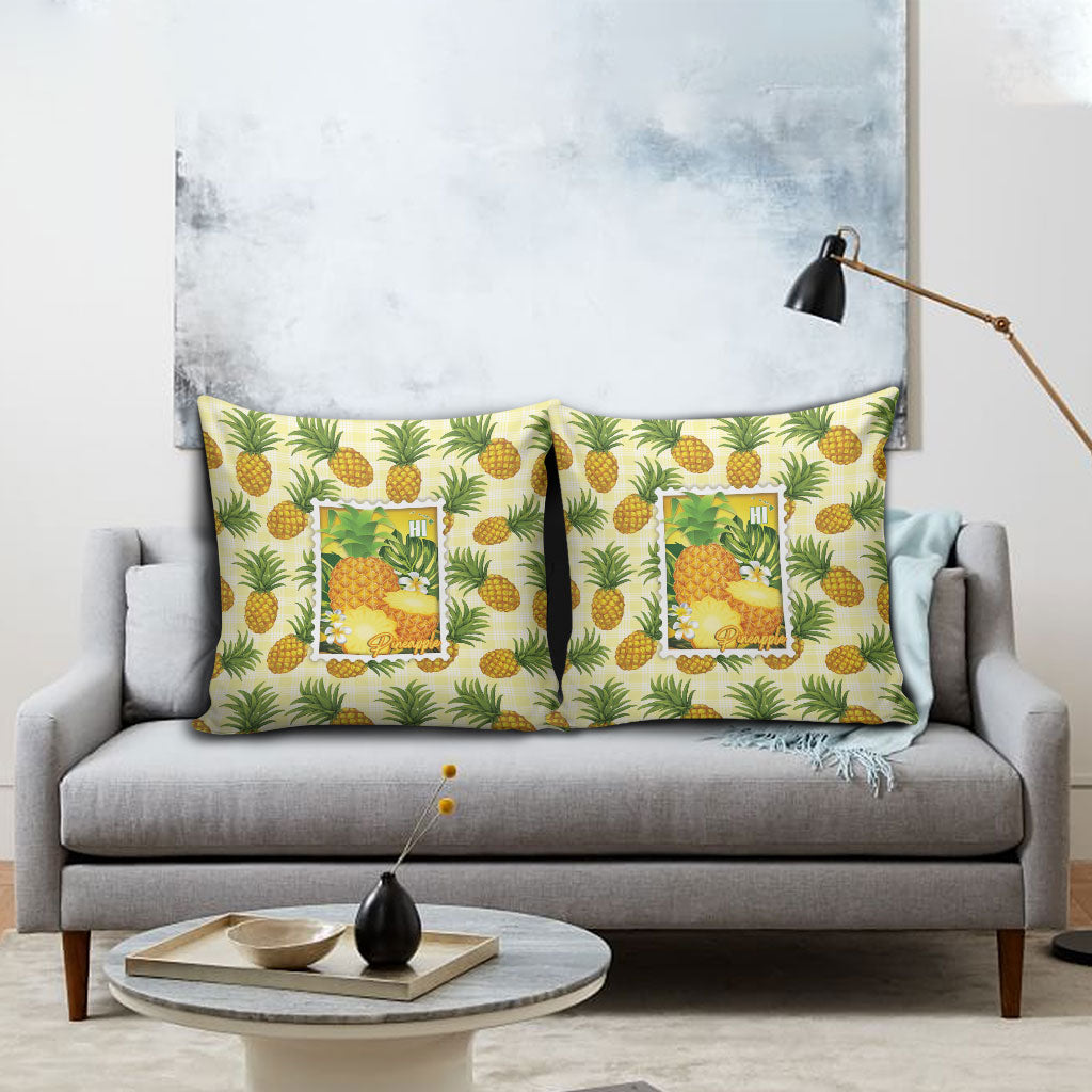 Aloha Hawaii Hala Kahiki Palaka Motifs Pillow Cover Hawaiian Pineapple Stylized Stamp LT14 - Polynesian Pride