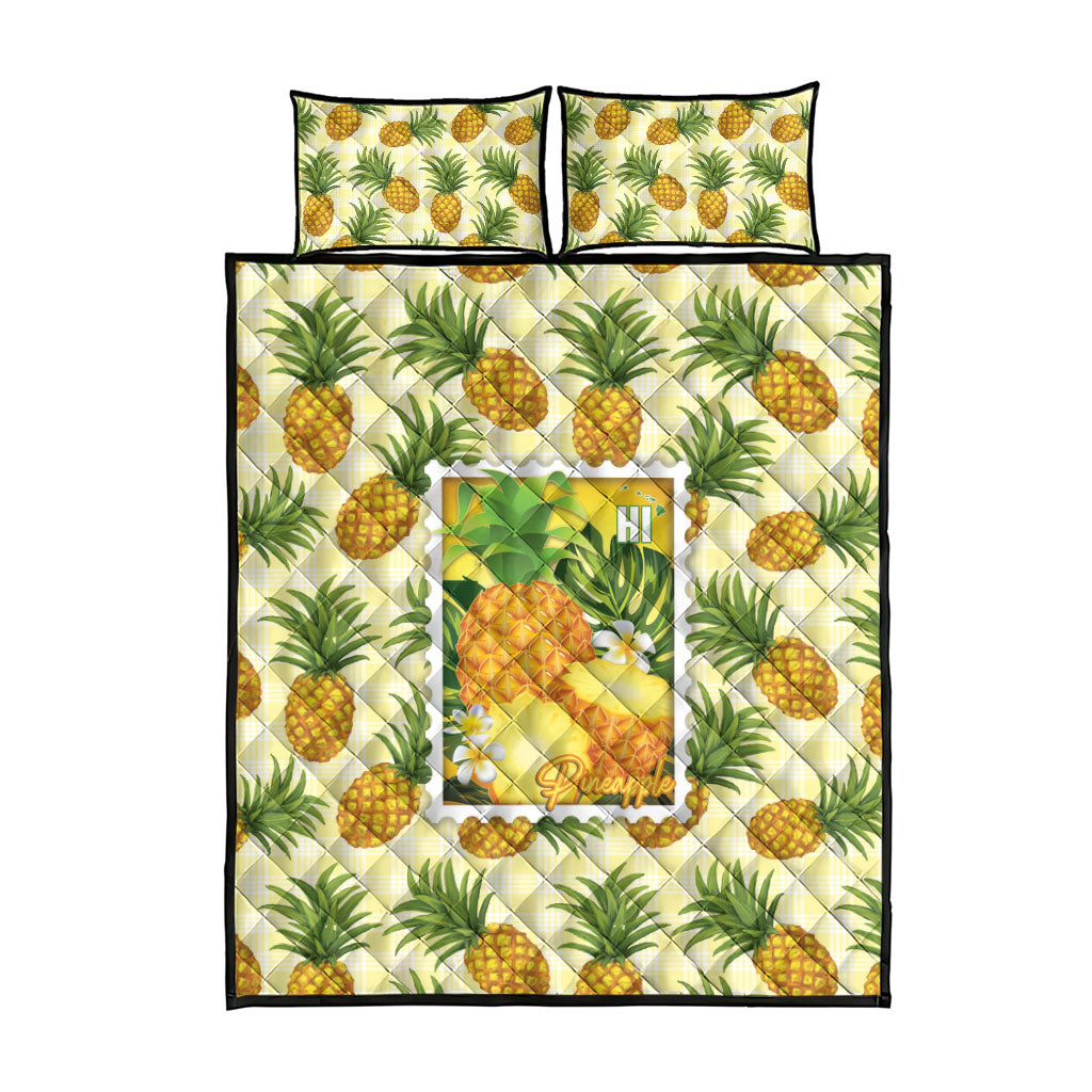 Aloha Hawaii Hala Kahiki Palaka Motifs Quilt Bed Set Hawaiian Pineapple Stylized Stamp LT14 - Polynesian Pride